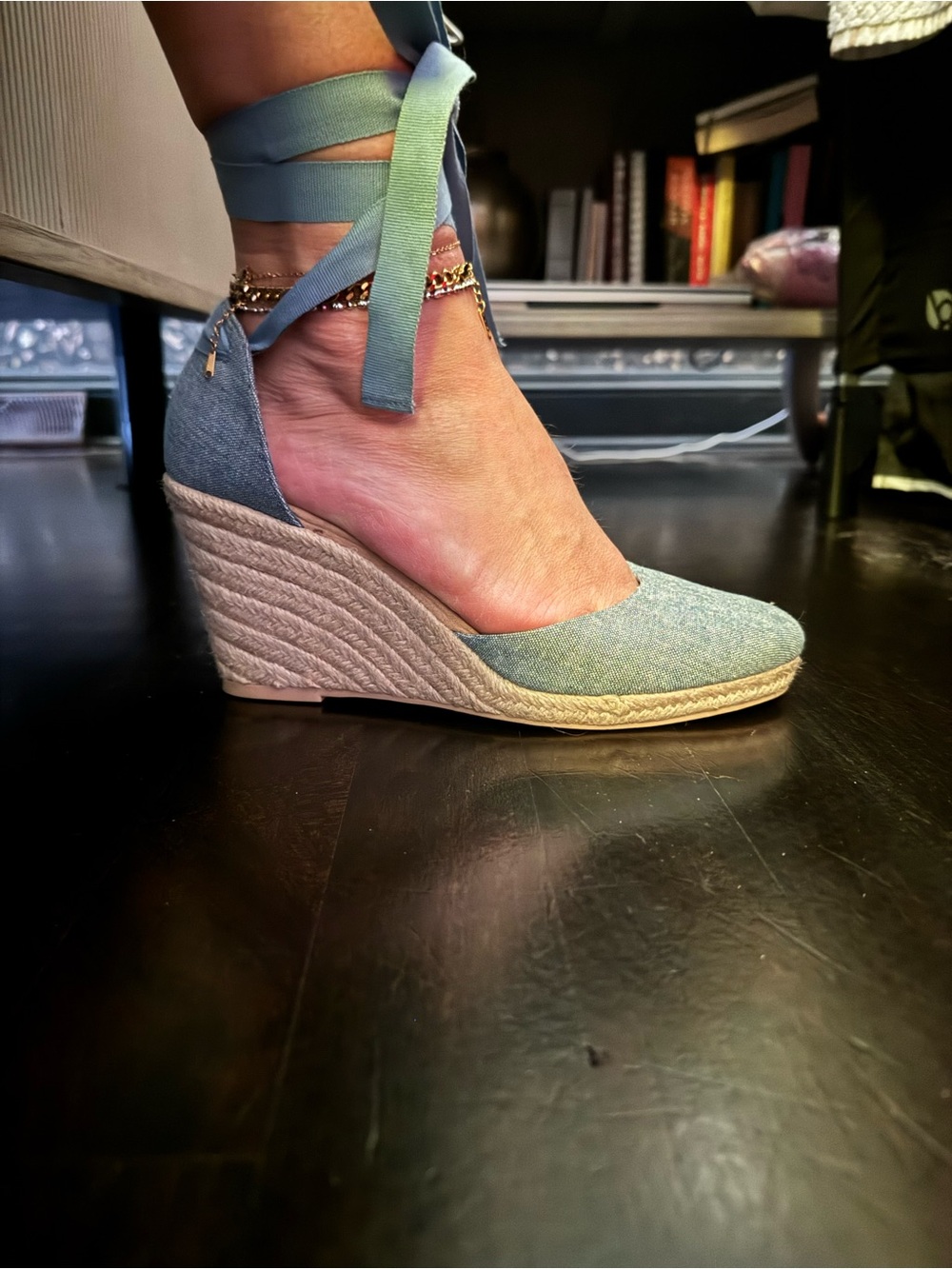 Old Navy Light Blue Espadrille Wedge Ankle-Tie Sandals